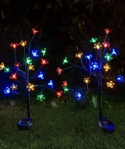 Joiedomi 2 Packs Cherry Blossom Multi-Color Stake Lights Pathway Lights
