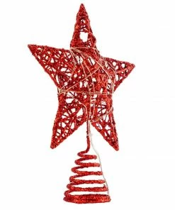 Joiedomi Christmas Tree Toppers, Glitter Red Star Tree Topper Lighted With Warm White LED Lights Christmas Trees