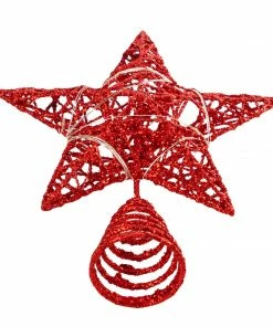 Joiedomi Christmas Tree Toppers, Glitter Red Star Tree Topper Lighted With Warm White LED Lights Christmas Trees