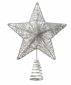 Joiedomi store 19 Joiedomi Christmas Tree Toppers, Glittery Silver Star Tree Topper Lighted With White LED Lights
