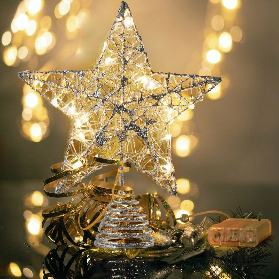 Joiedomi Christmas Tree Toppers, Glitter Silver Star Tree Topper Lighted With Warm White LED Lights 9 Joiedomi Christmas Tree Toppers, Glitter Silver Star Tree Topper Lighted With Warm White LED Lights