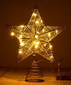 Joiedomi Christmas Tree Toppers, Gold Star Tree Topper Lighted With Warm White LED Lights 12 Joiedomi Christmas Tree Toppers, Gold Star Tree Topper Lighted With Warm White LED Lights