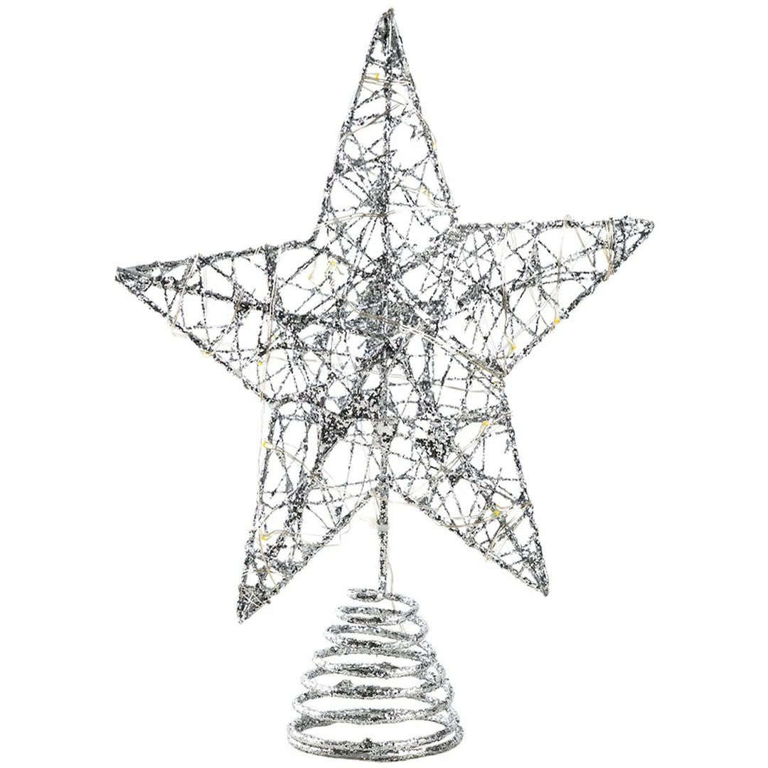 Joiedomi Christmas Tree Toppers, Glitter Silver Star Tree Topper Lighted With Warm White LED Lights 10 Joiedomi Christmas Tree Toppers, Glitter Silver Star Tree Topper Lighted With Warm White LED Lights
