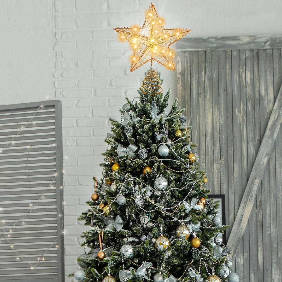 Joiedomi Christmas Tree Toppers, Gold Star Tree Topper Lighted With Warm White LED Lights 6 Joiedomi Christmas Tree Toppers, Gold Star Tree Topper Lighted With Warm White LED Lights