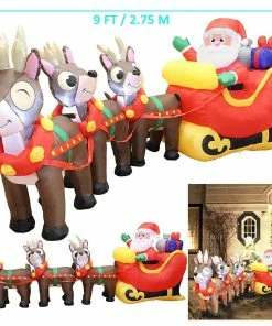 Joiedomi Giant Santa Claus On Sleigh With Three Reindeers Inflatable (9.5 Ft) Inflatables