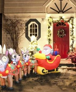 Joiedomi Giant Santa Claus On Sleigh With Three Reindeers Inflatable (9.5 Ft) Inflatables