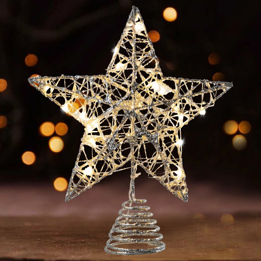 Joiedomi Christmas Tree Toppers, Glitter Silver Star Tree Topper Lighted With Warm White LED Lights 12 Joiedomi Christmas Tree Toppers, Glitter Silver Star Tree Topper Lighted With Warm White LED Lights