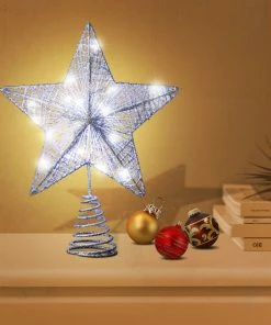 Joiedomi Christmas Tree Toppers, Glittery Silver Star Tree Topper Lighted With White LED Lights