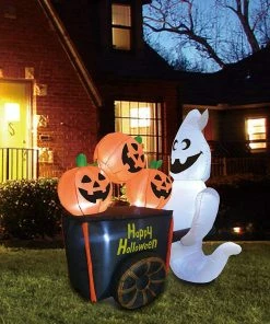 Joiedomi Halloween Large Ghost Pushing Pumpkin Cart Inflatable (6 Ft) Inflatables