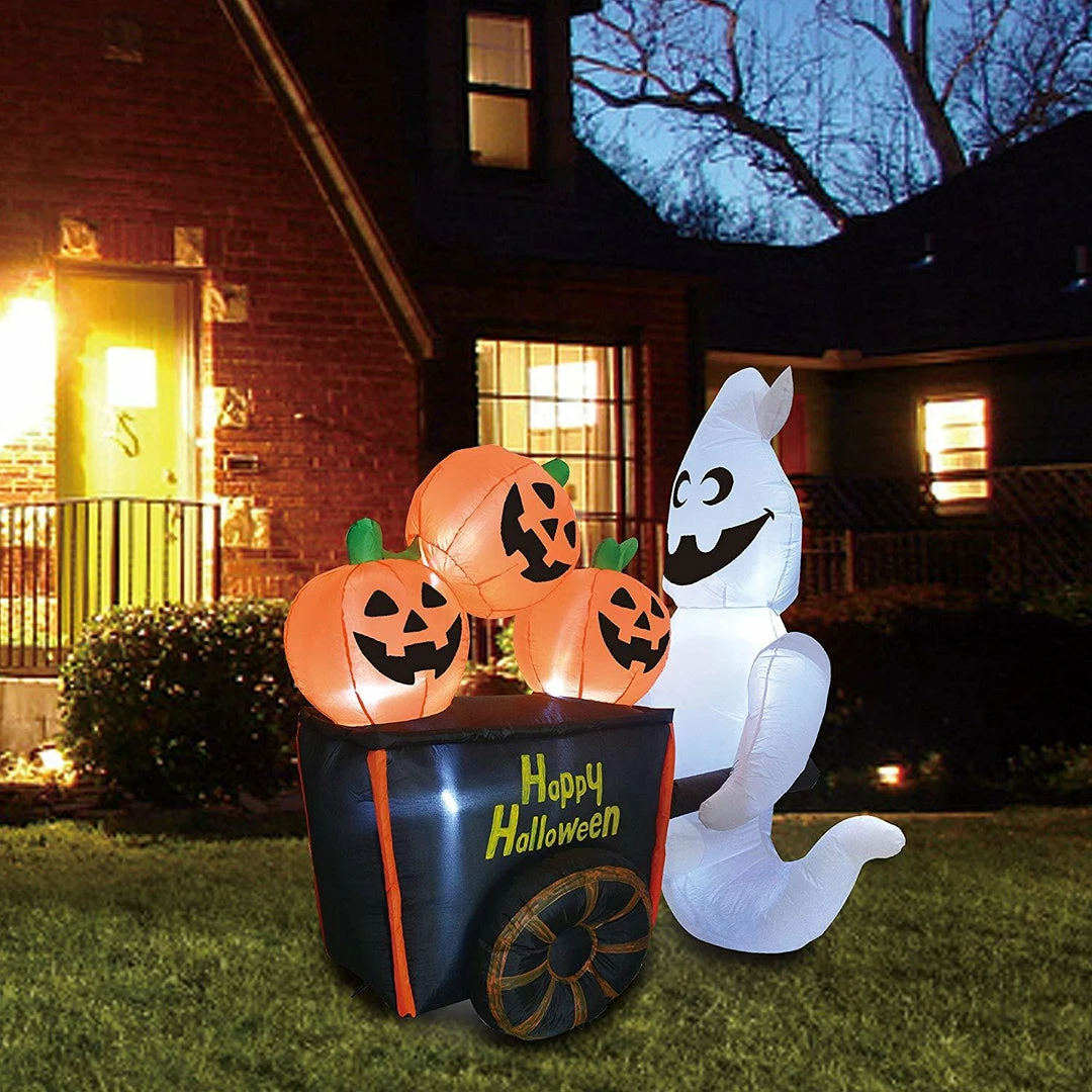 Joiedomi Halloween Large Ghost Pushing Pumpkin Cart Inflatable (6 Ft) Inflatables 1 Joiedomi Halloween Large Ghost Pushing Pumpkin Cart Inflatable (6 Ft) Inflatables