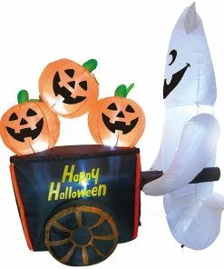 Joiedomi Halloween Large Ghost Pushing Pumpkin Cart Inflatable (6 Ft) Inflatables