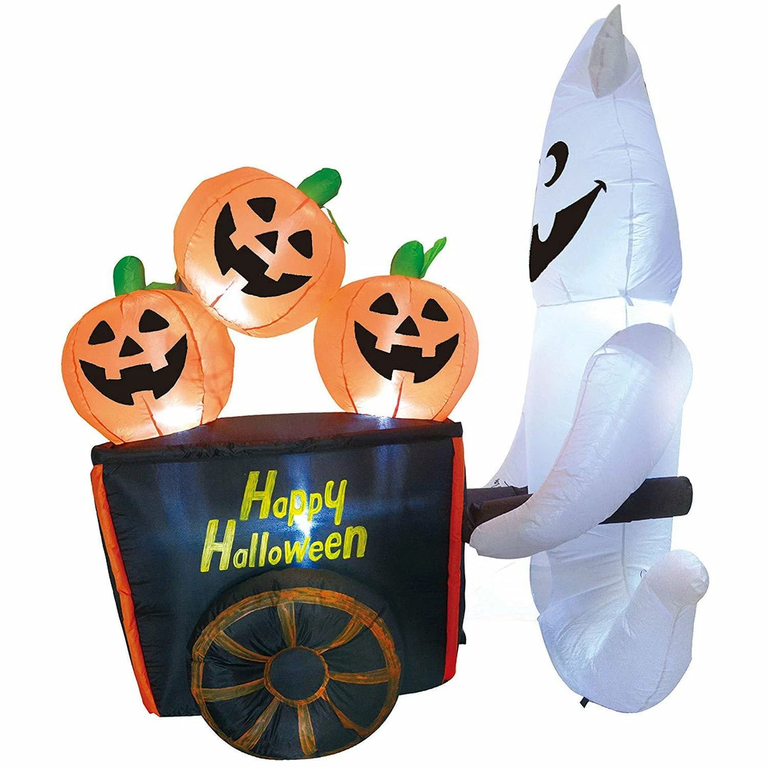 Joiedomi Halloween Large Ghost Pushing Pumpkin Cart Inflatable (6 Ft) Inflatables 2 Joiedomi Halloween Large Ghost Pushing Pumpkin Cart Inflatable (6 Ft) Inflatables
