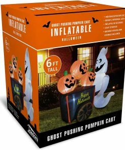 Joiedomi Halloween Large Ghost Pushing Pumpkin Cart Inflatable (6 Ft) Inflatables 6 Joiedomi Halloween Large Ghost Pushing Pumpkin Cart Inflatable (6 Ft) Inflatables