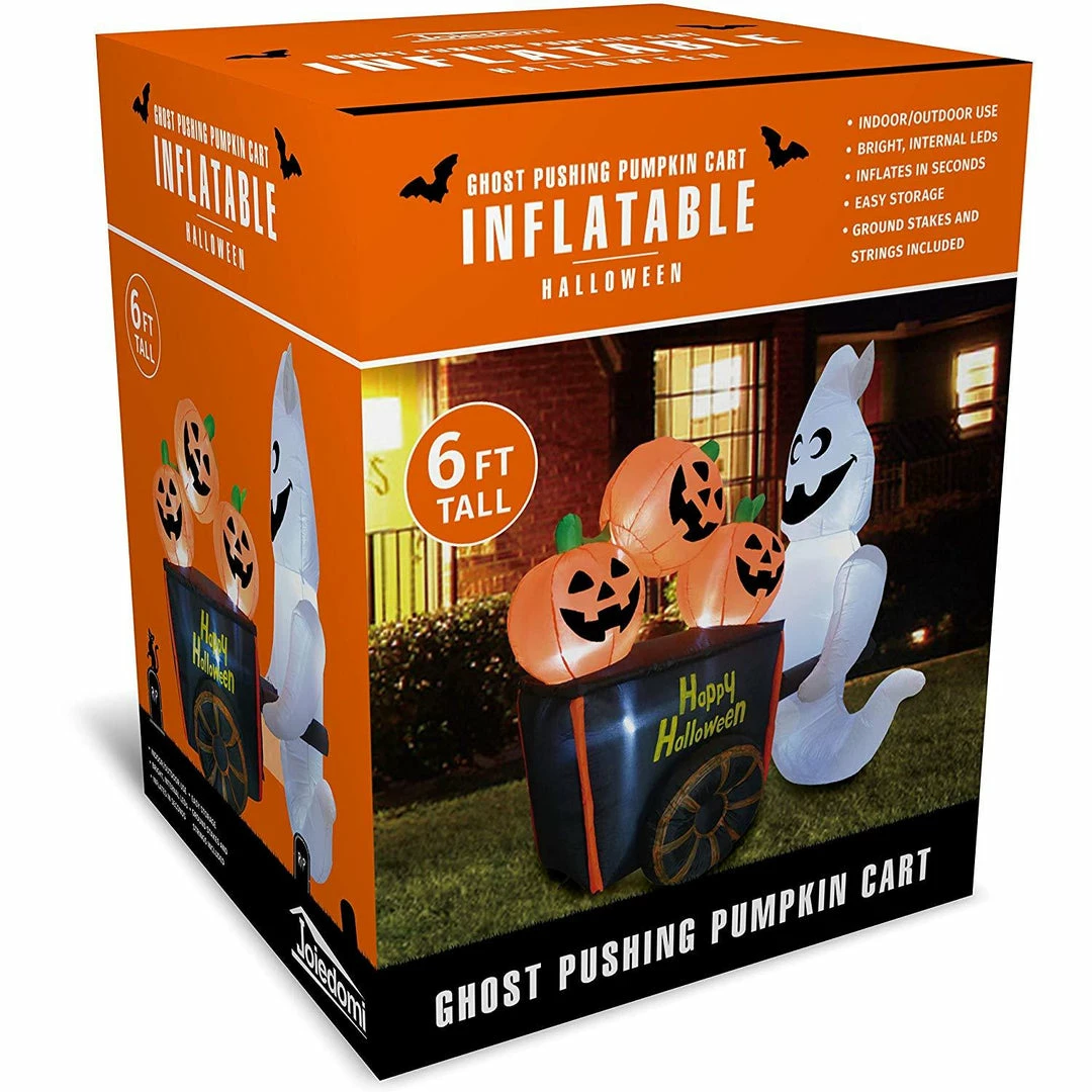 Joiedomi Halloween Large Ghost Pushing Pumpkin Cart Inflatable (6 Ft) Inflatables 3 Joiedomi Halloween Large Ghost Pushing Pumpkin Cart Inflatable (6 Ft) Inflatables