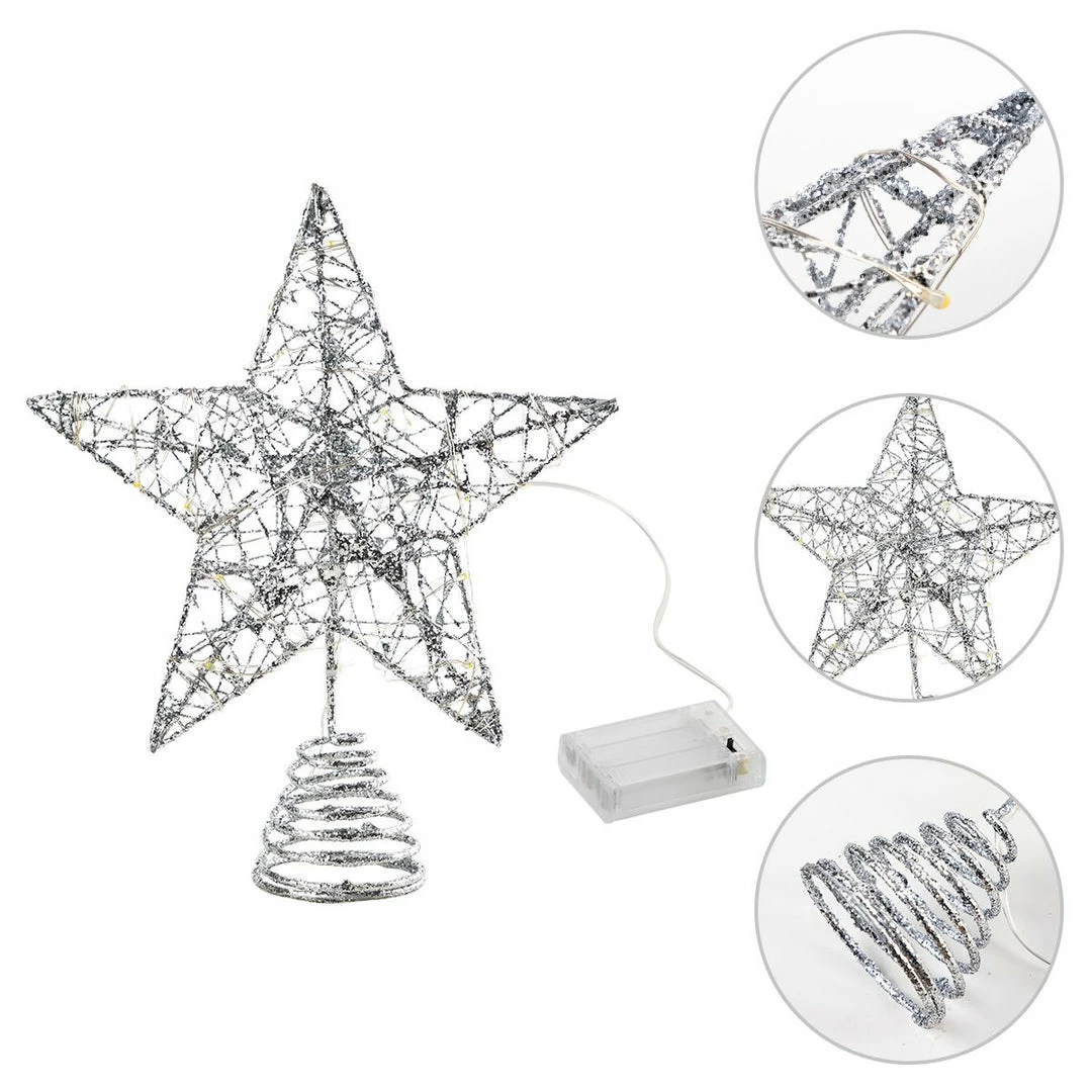Joiedomi Christmas Tree Toppers, Glitter Silver Star Tree Topper Lighted With Warm White LED Lights 6 Joiedomi Christmas Tree Toppers, Glitter Silver Star Tree Topper Lighted With Warm White LED Lights