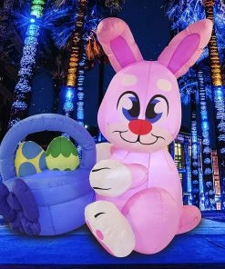 Joiedomi Large Easter Pink Bunny With Build-in LEDs Inflatable Outdoor Decorations (6ft)