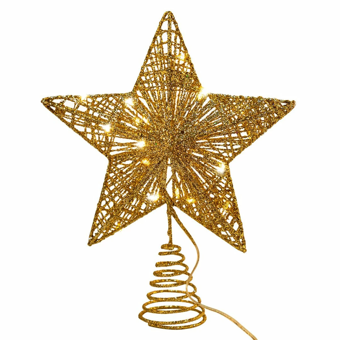 Joiedomi Christmas Tree Toppers, Glitter Gold Star Tree Topper Lighted With Warm White LED Christmas Trees 4 Joiedomi Christmas Tree Toppers, Glitter Gold Star Tree Topper Lighted With Warm White LED Christmas Trees
