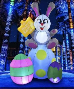 Joiedomi Inflatables Large Easter Bunny & Eggs With Build-in LEDs Inflatable Outdoor Decoration (6ft)