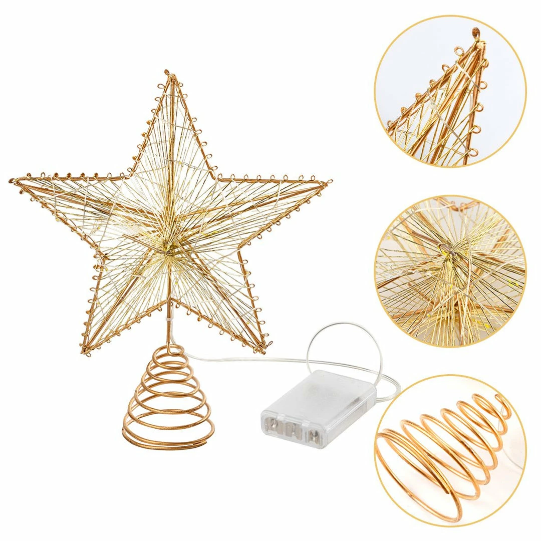 Joiedomi Christmas Tree Toppers, Gold Star Tree Topper Lighted With Warm White LED Lights 4 Joiedomi Christmas Tree Toppers, Gold Star Tree Topper Lighted With Warm White LED Lights
