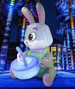 Joiedomi Tall Easter Bunny & Basket With Build-in LEDs Inflatable Outdoor Decorations (5ft)