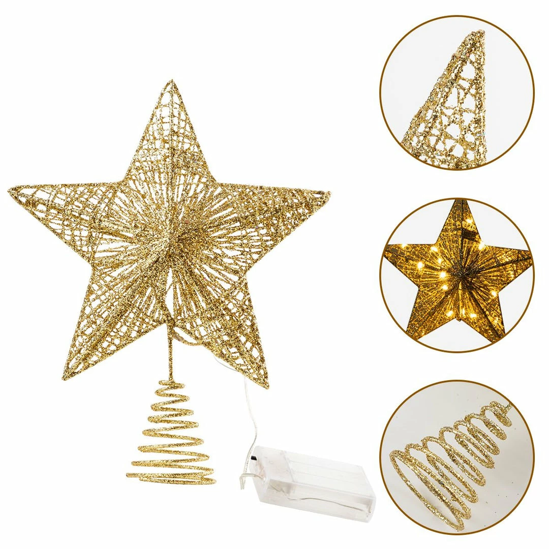Joiedomi Christmas Tree Toppers, Glitter Gold Star Tree Topper Lighted With Warm White LED Christmas Trees 5 Joiedomi Christmas Tree Toppers, Glitter Gold Star Tree Topper Lighted With Warm White LED Christmas Trees