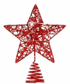 Joiedomi Christmas Tree Toppers, Glitter Red Star Tree Topper Lighted With Warm White LED Lights Christmas Trees