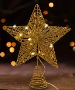 Joiedomi Christmas Tree Toppers, Glitter Gold Star Tree Topper Lighted With Warm White LED Christmas Trees 17 Joiedomi Christmas Tree Toppers, Glitter Gold Star Tree Topper Lighted With Warm White LED Christmas Trees