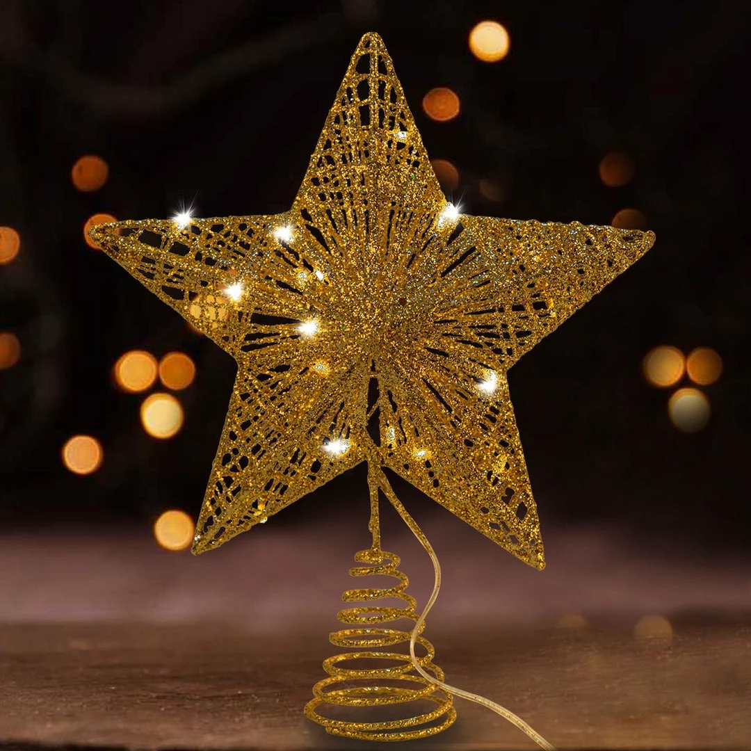 Joiedomi Christmas Tree Toppers, Glitter Gold Star Tree Topper Lighted With Warm White LED Christmas Trees 7 Joiedomi Christmas Tree Toppers, Glitter Gold Star Tree Topper Lighted With Warm White LED Christmas Trees