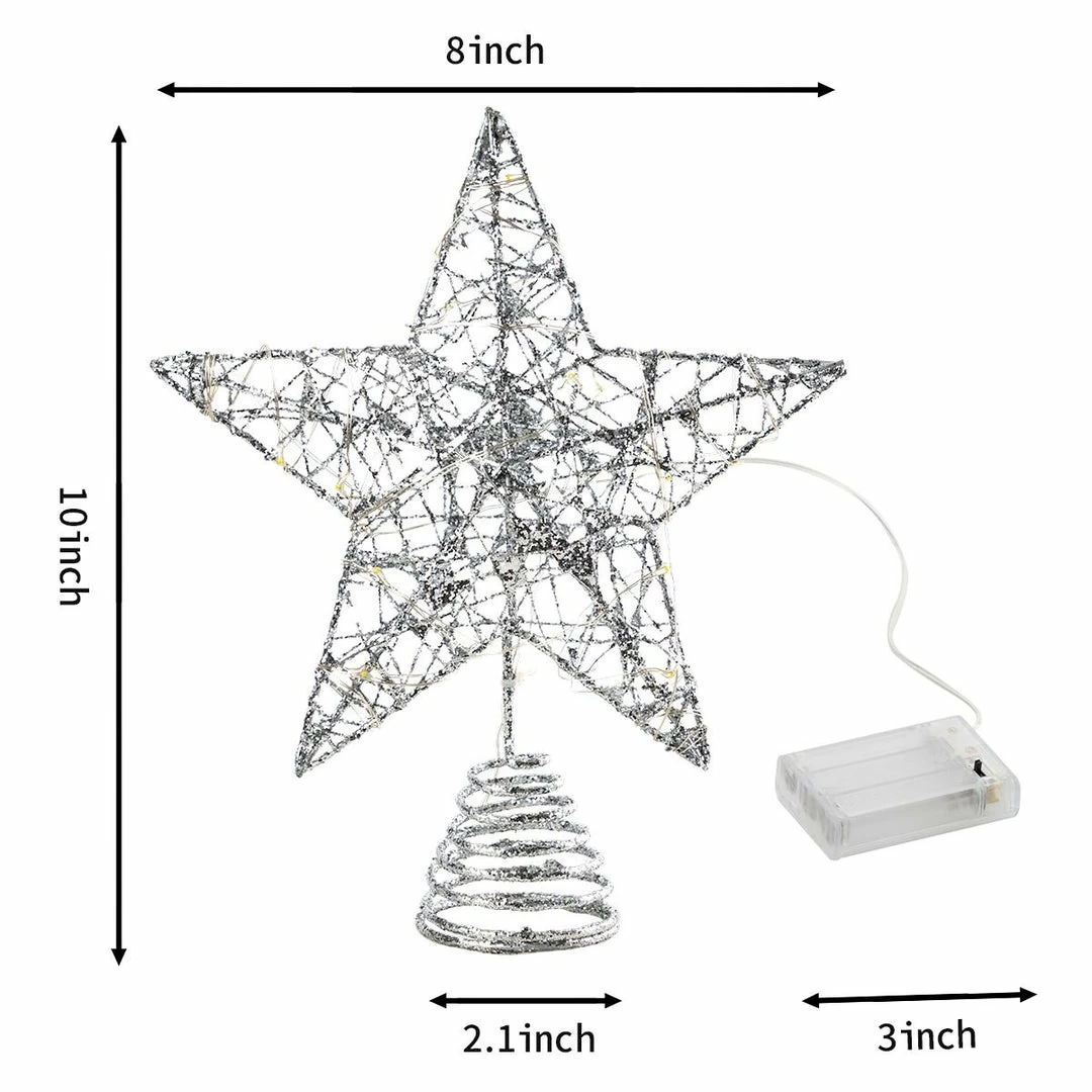 Joiedomi Christmas Tree Toppers, Glitter Silver Star Tree Topper Lighted With Warm White LED Lights 8 Joiedomi Christmas Tree Toppers, Glitter Silver Star Tree Topper Lighted With Warm White LED Lights