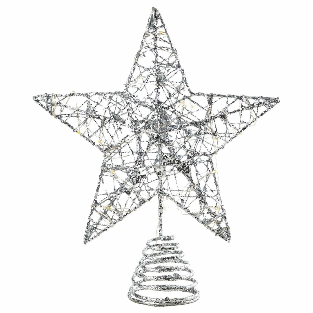 Joiedomi Christmas Tree Toppers, Glitter Silver Star Tree Topper Lighted With Warm White LED Lights 2 Joiedomi Christmas Tree Toppers, Glitter Silver Star Tree Topper Lighted With Warm White LED Lights