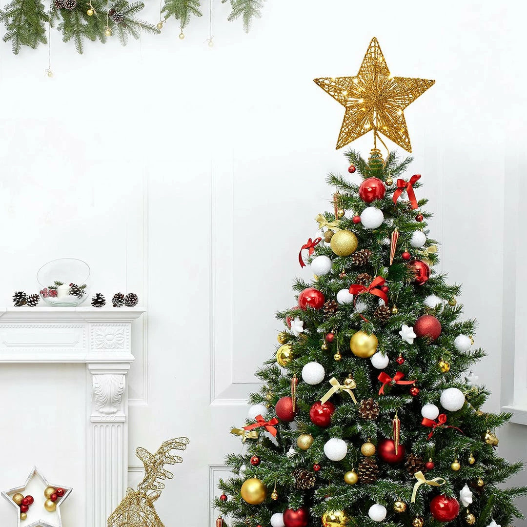 Joiedomi Christmas Tree Toppers, Glitter Gold Star Tree Topper Lighted With Warm White LED Christmas Trees 10 Joiedomi Christmas Tree Toppers, Glitter Gold Star Tree Topper Lighted With Warm White LED Christmas Trees