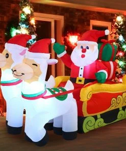 Joiedomi Large Santa On Llama Sleigh Inflatable (6 Ft) Inflatables